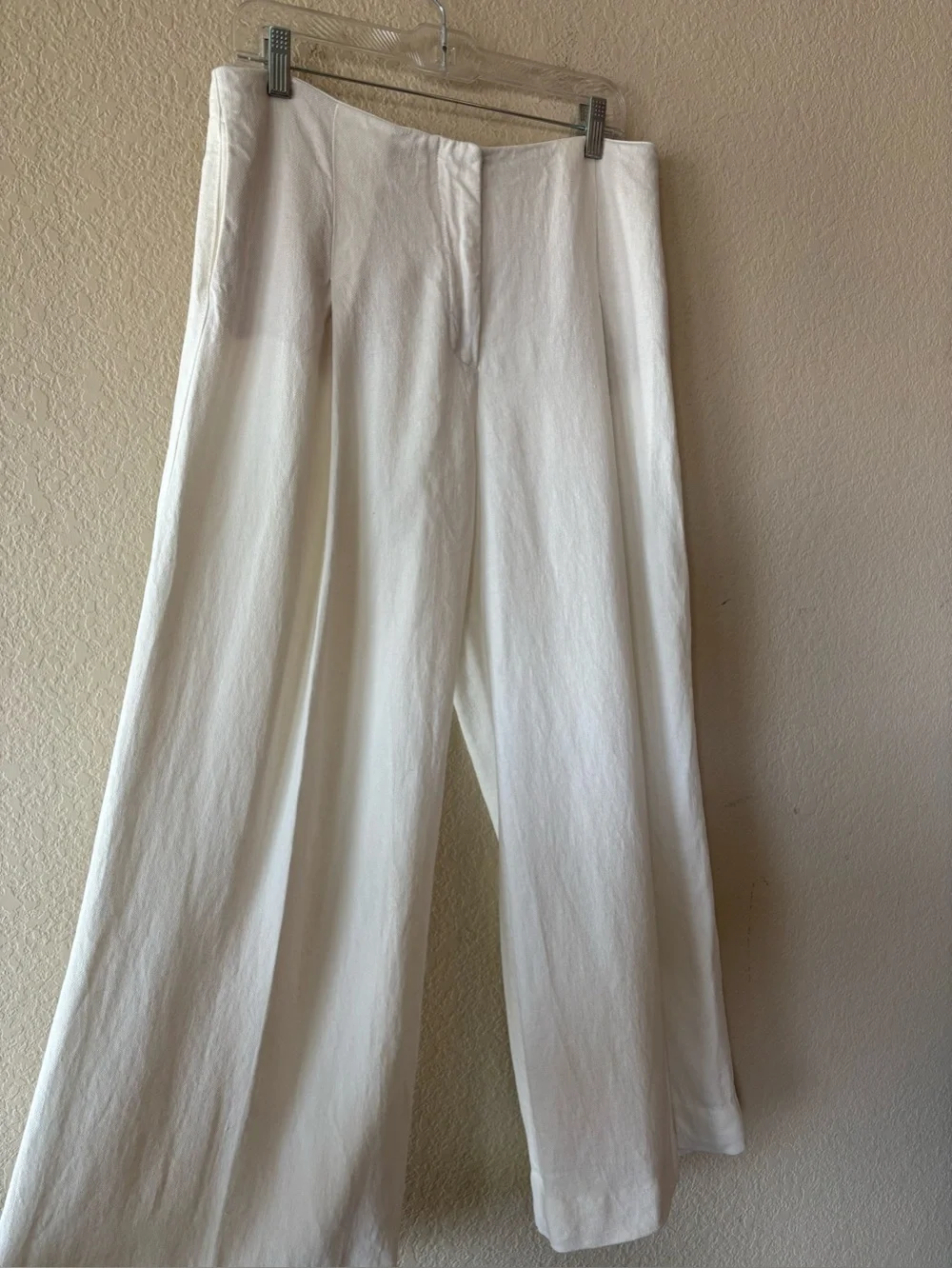 ZARA ZW COLLECTION ECRU WIDE LEG LINEN/VISCOSE TROUSERS, PANTS - L